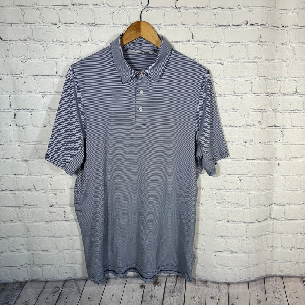 KJUS Soren Polo Mens 50‎ M Navy White Striped Golf Shirt UPF 50+ MG60-908